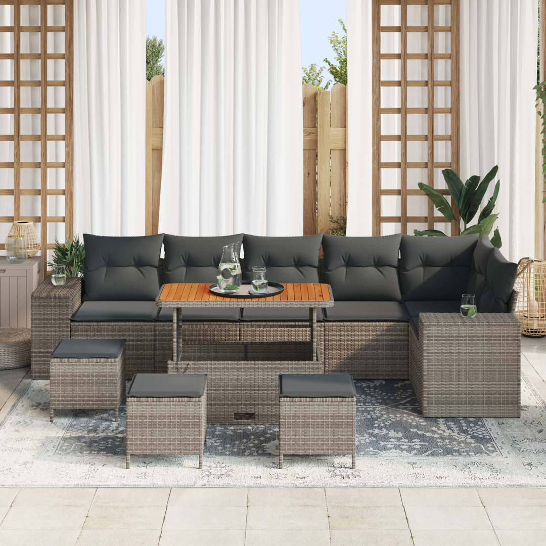 Havesofa Sæt med pude 10 pcs Grå polyrattan