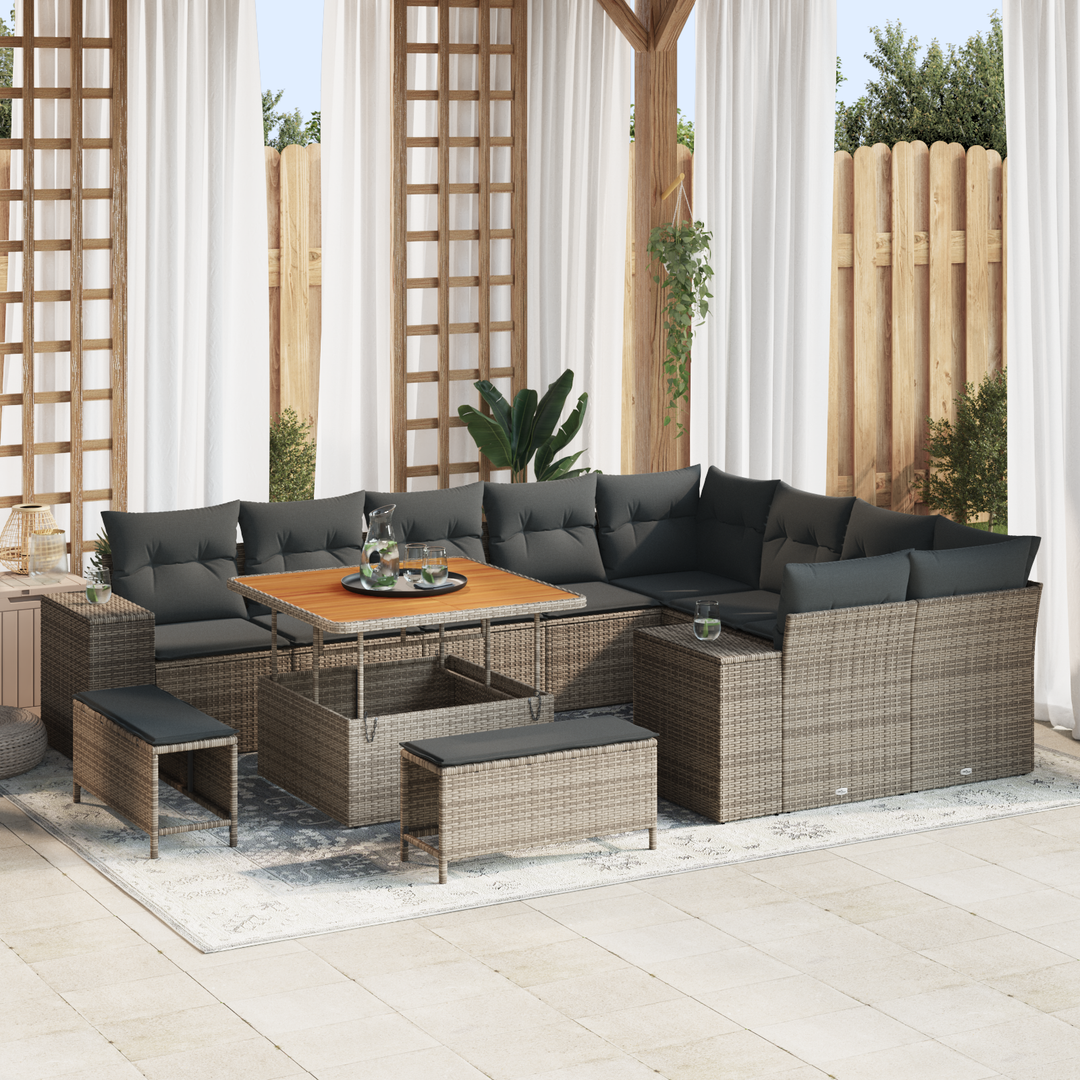 Havesofa Sæt 12 pcs Grå Polyrattan, stål og massivt akacietræ