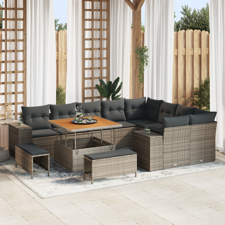 Havesofa Sæt 12 pcs Grå Polyrattan, stål og massivt akacietræ