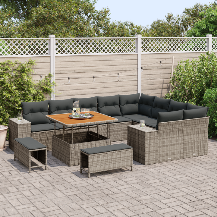 Havesofa Sæt 12 pcs Grå Polyrattan, stål og massivt akacietræ