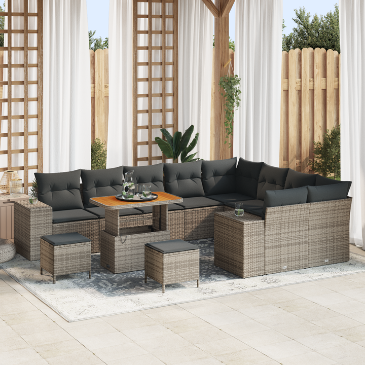 Havesofa Sæt 12 pcs Grå Polyrattan, stål og massivt akacietræ