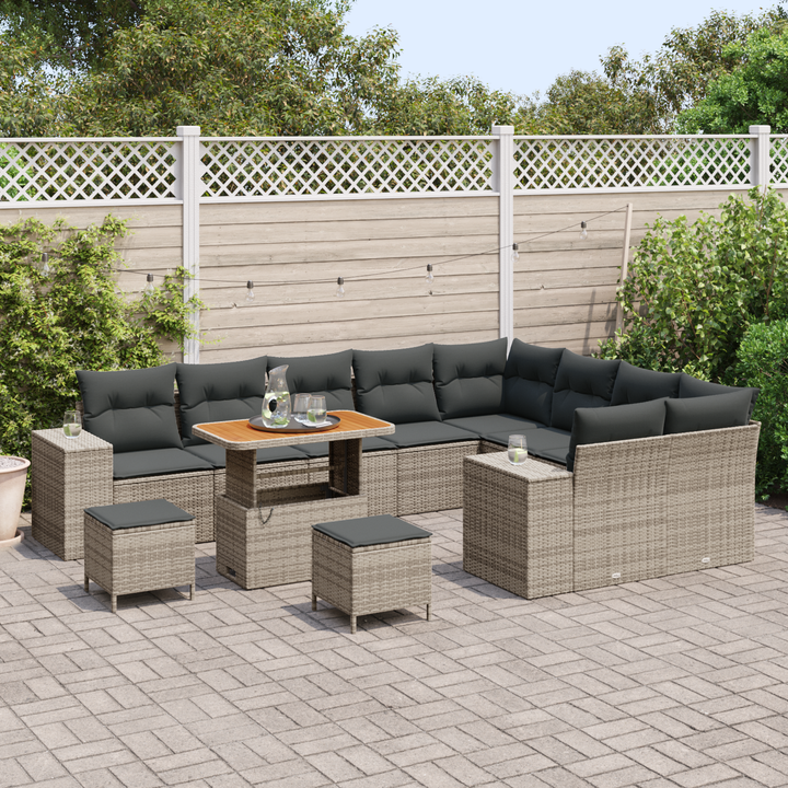 Havesofa Sæt 12 pcs Grå Polyrattan, stål og massivt akacietræ