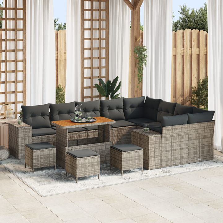 Havesofa Sæt 13 pcs Grå Polyrattan, stål og massivt akacietræ