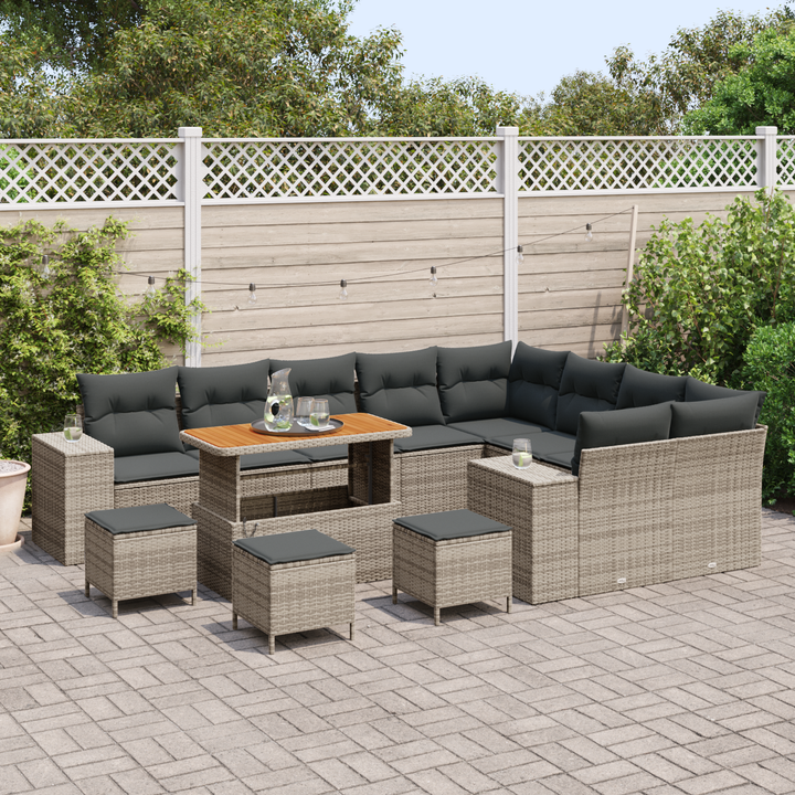 Havesofa Sæt 13 pcs Grå Polyrattan, stål og massivt akacietræ