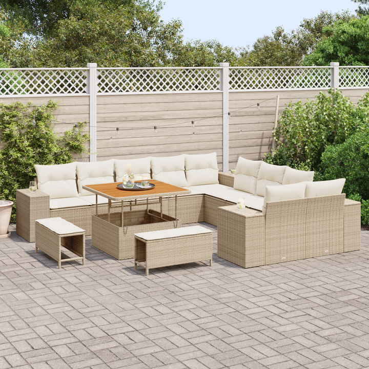 Havesofa Sæt med pude 13 pcs Beige og creme polyrattan
