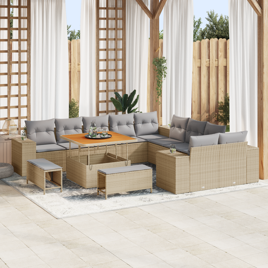 Havesofa Sæt med pude 13 pcs Beige og lys grå polyrattan