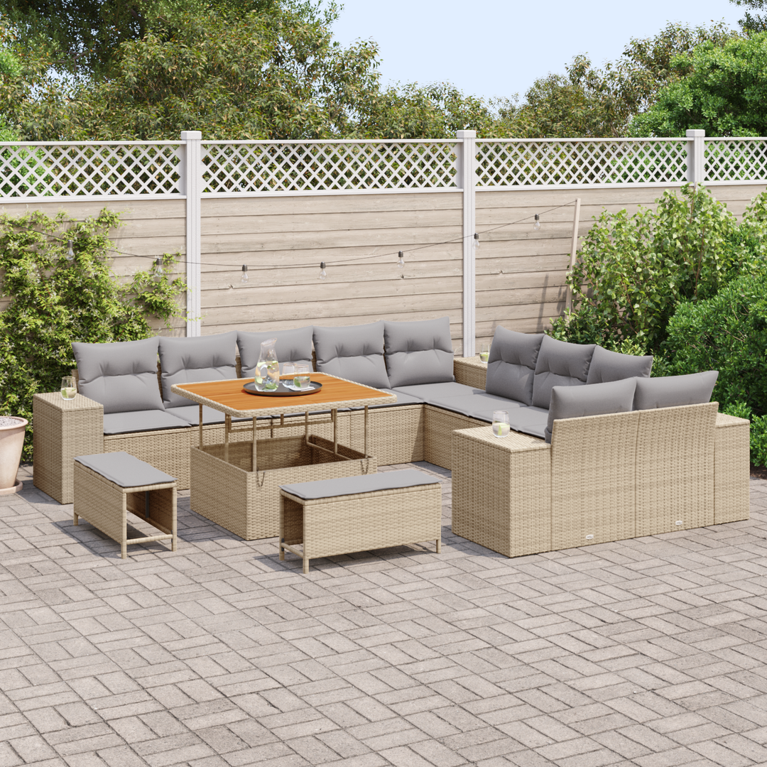 Havesofa Sæt med pude 13 pcs Beige og lys grå polyrattan
