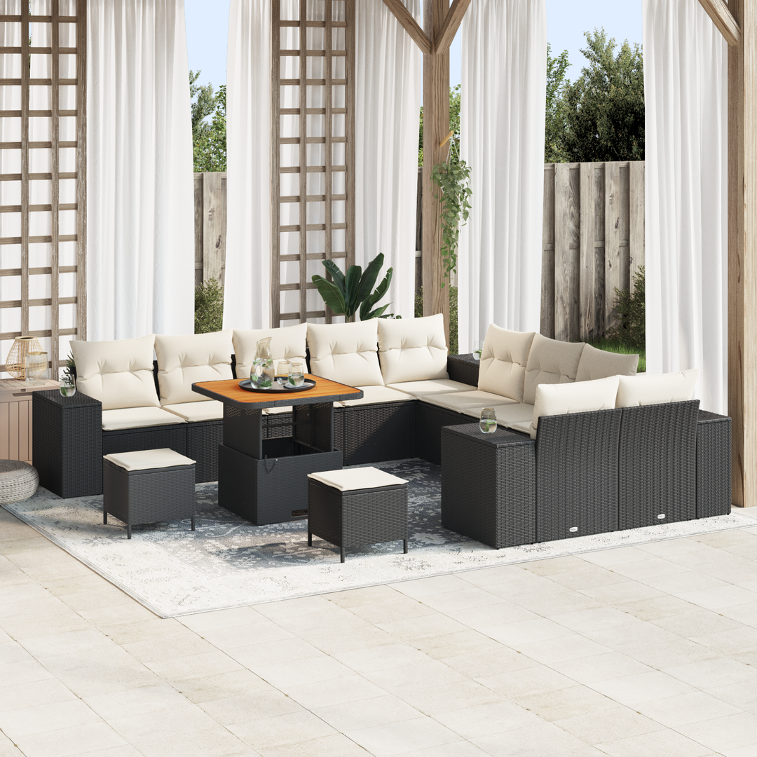 Havesofa Sæt med pude 13 pcs Sort og Cream polyrattan