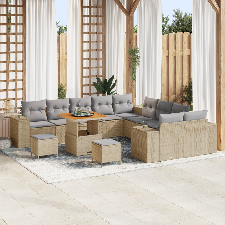 Havesofa Sæt med pude 13 pcs Beige og lys grå polyrattan