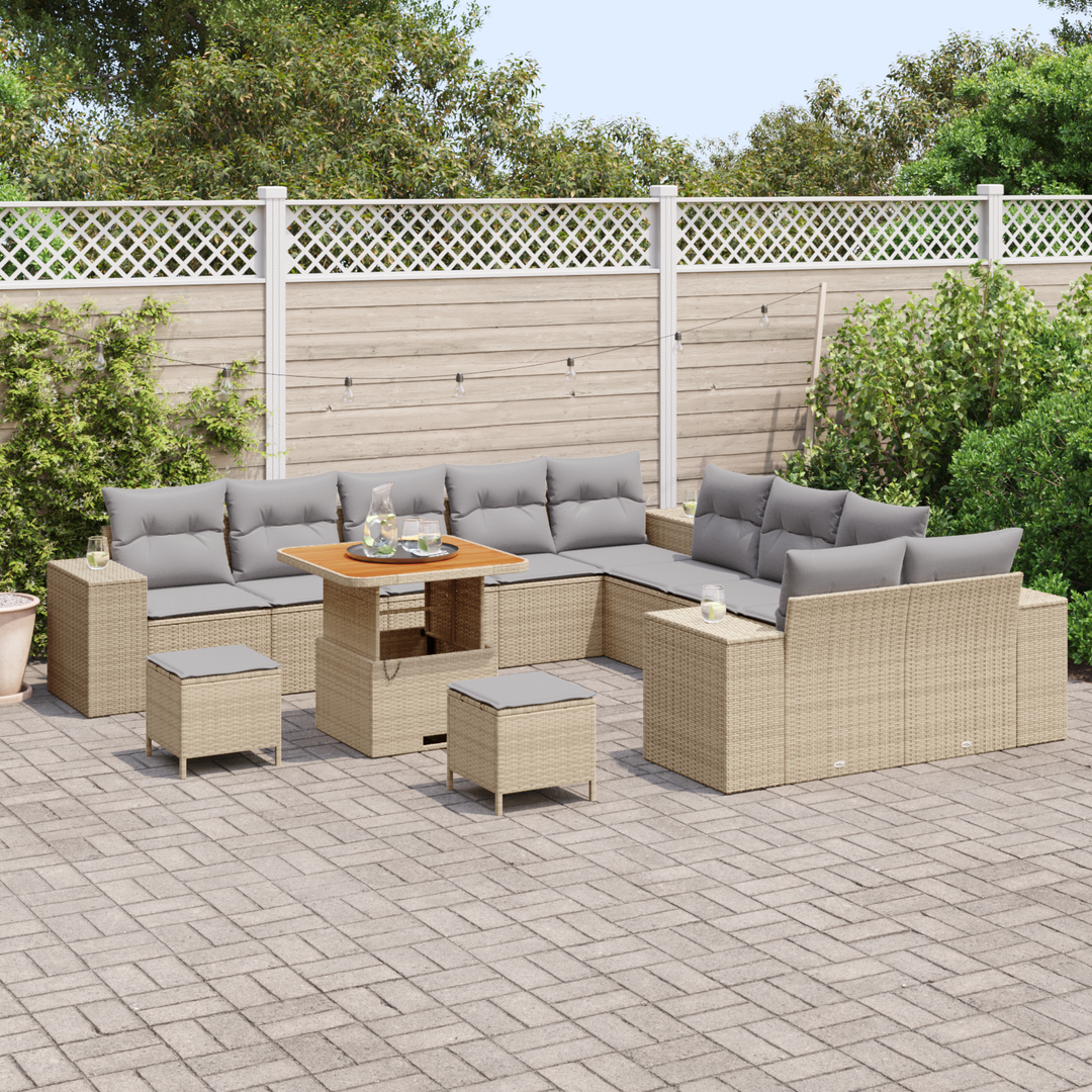 Havesofa Sæt med pude 13 pcs Beige og lys grå polyrattan