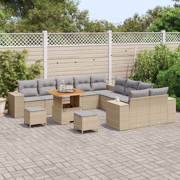 Havesofa Sæt med pude 13 pcs Beige og lys grå polyrattan