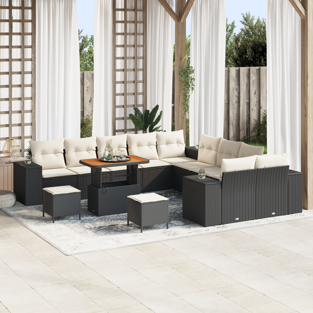 Havesofa Sæt med pude 13 pcs Sort og Cream polyrattan