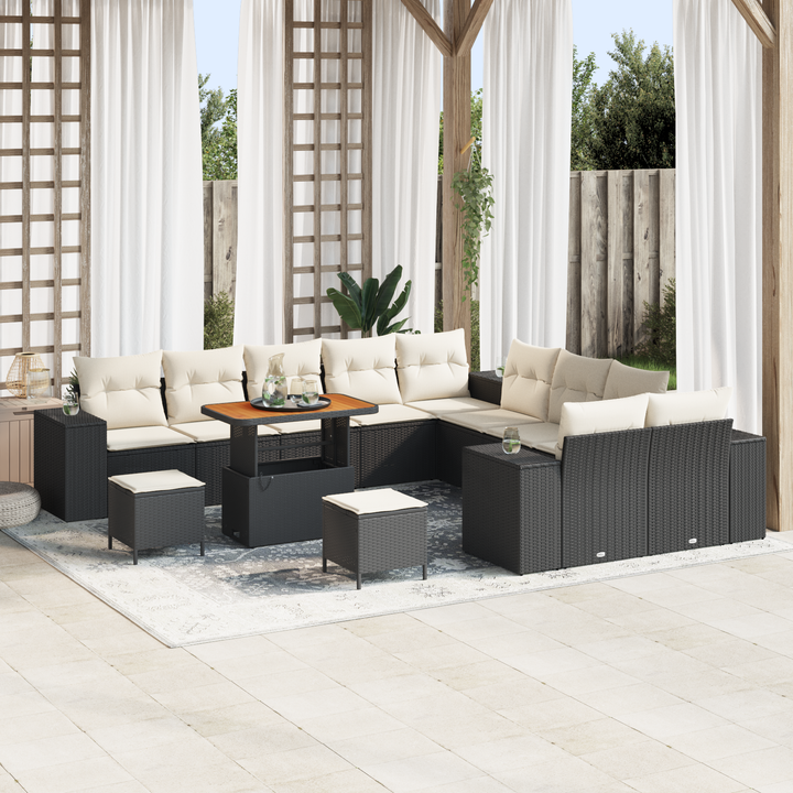 Havesofa Sæt med pude 13 pcs Sort og Cream polyrattan