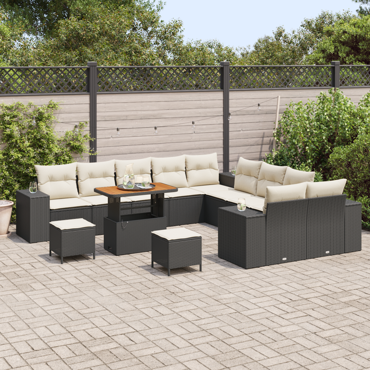 Havesofa Sæt med pude 13 pcs Sort og Cream polyrattan
