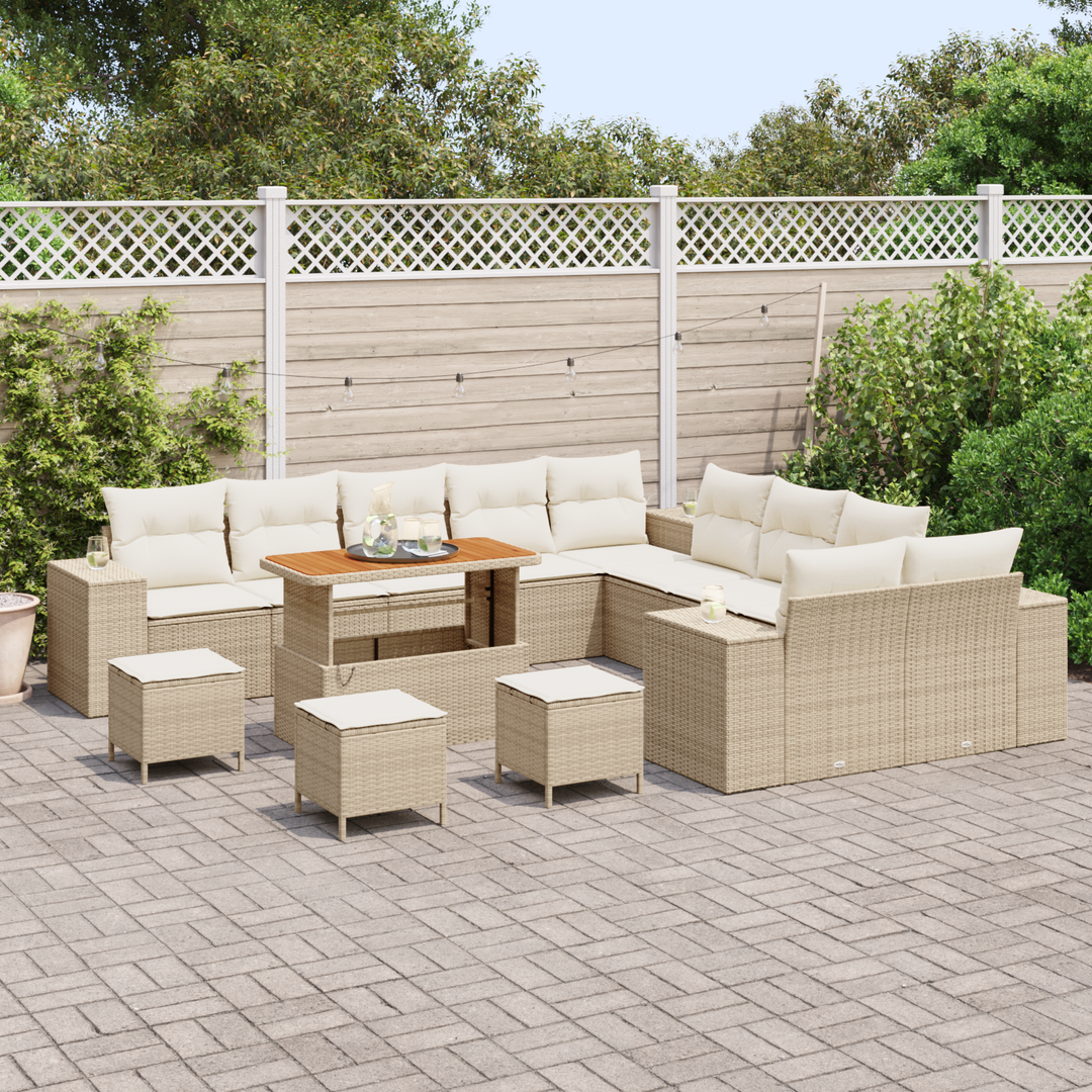 Havesofa Sæt med pude 14 pcs Beige og creme polyrattan