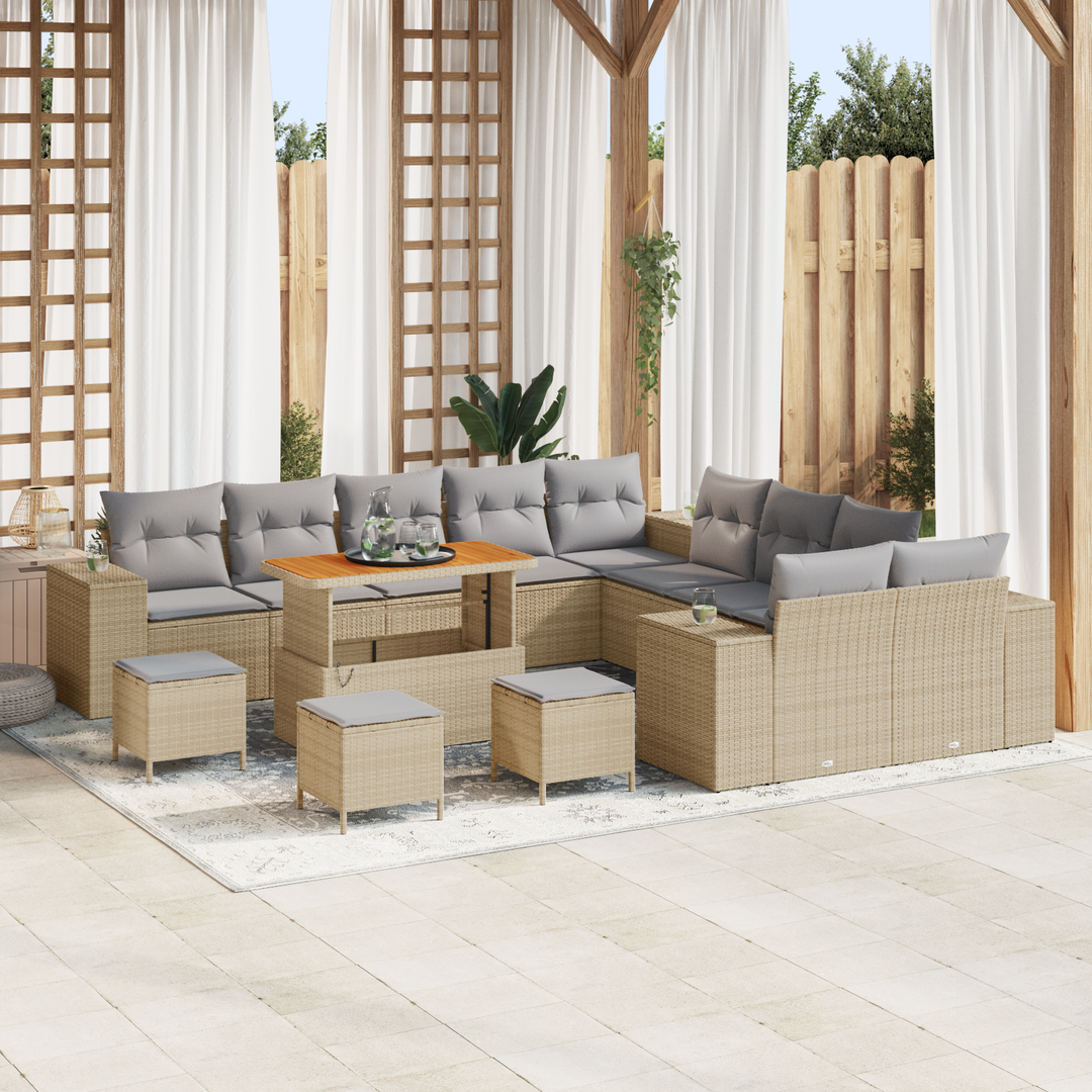 Havesofa Sæt med pude 14 pcs Beige og lys grå polyrattan