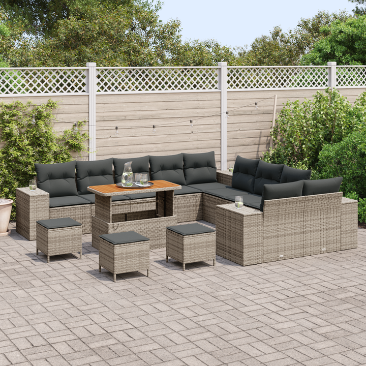 Havesofa Sæt med pude 14 pcs Grå polyrattan