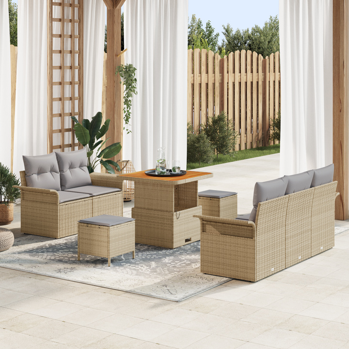 Havesofa Sæt med pude med opbevaring 8 pcs Beige og lys grå