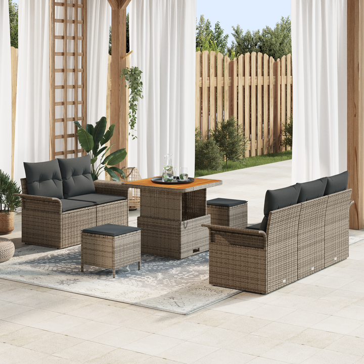 Havesofa Sæt 8 pcs Grå Polyrattan, stål og massivt akacietræ