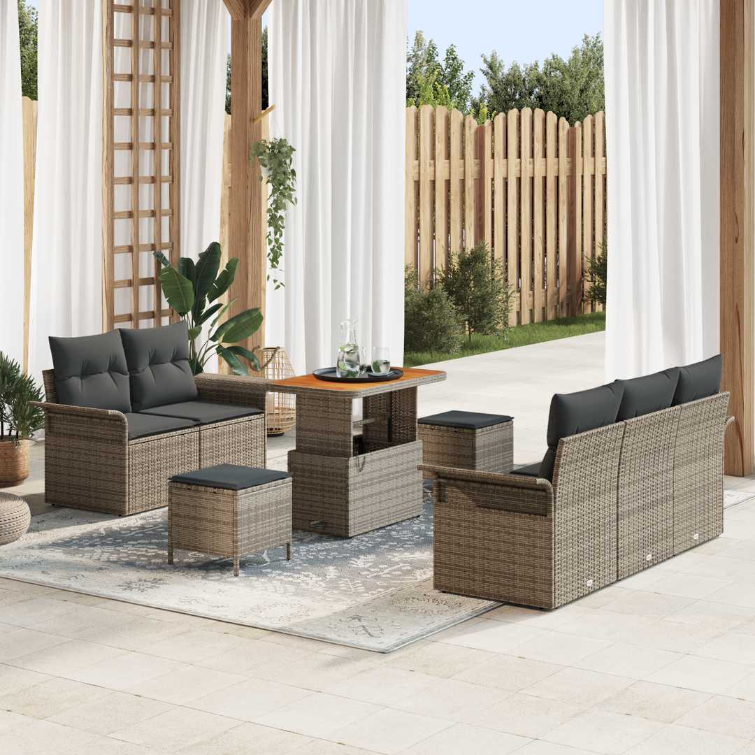 Havesofa Sæt 8 pcs Grå Polyrattan, stål og massivt akacietræ