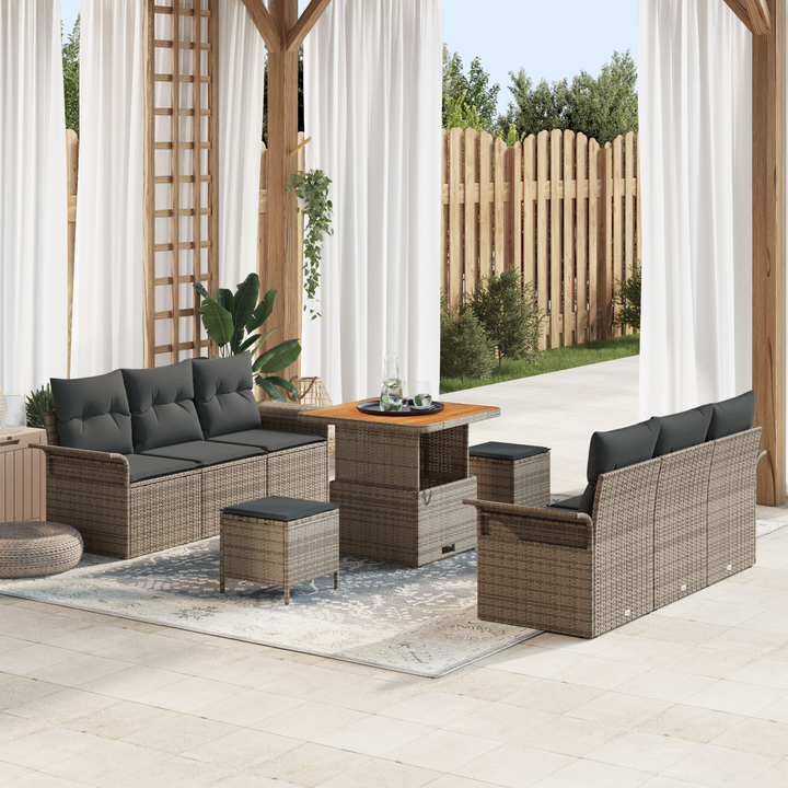 Havesofa Sæt 9 pcs Grå Polyrattan, stål og massivt akacietræ
