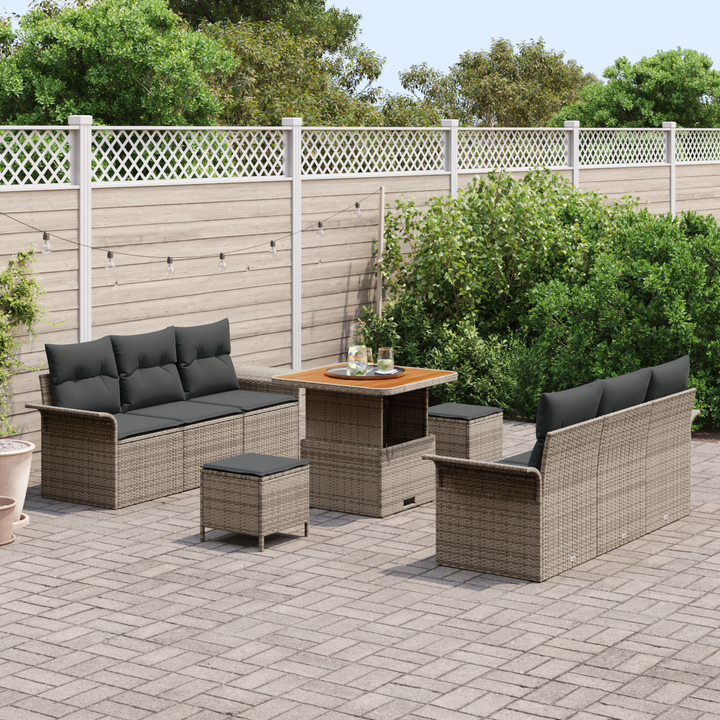 Havesofa Sæt 9 pcs Grå Polyrattan, stål og massivt akacietræ