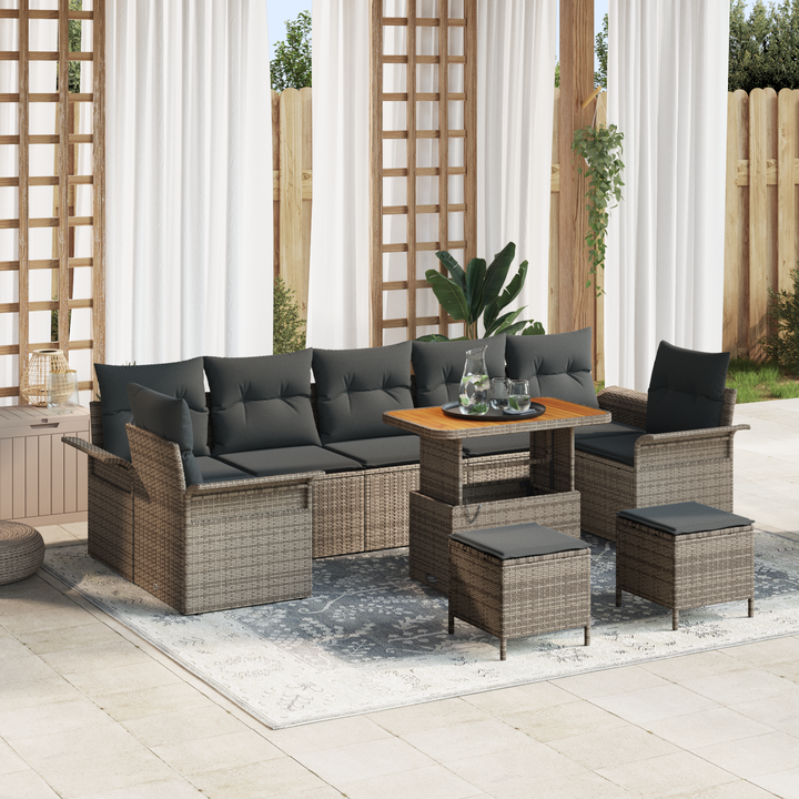 Havesofa Sæt 10 pcs Grå Polyrattan, stål og massivt akacietræ