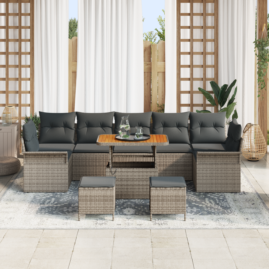 Havesofa Sæt 10 pcs Grå Polyrattan, stål og massivt akacietræ