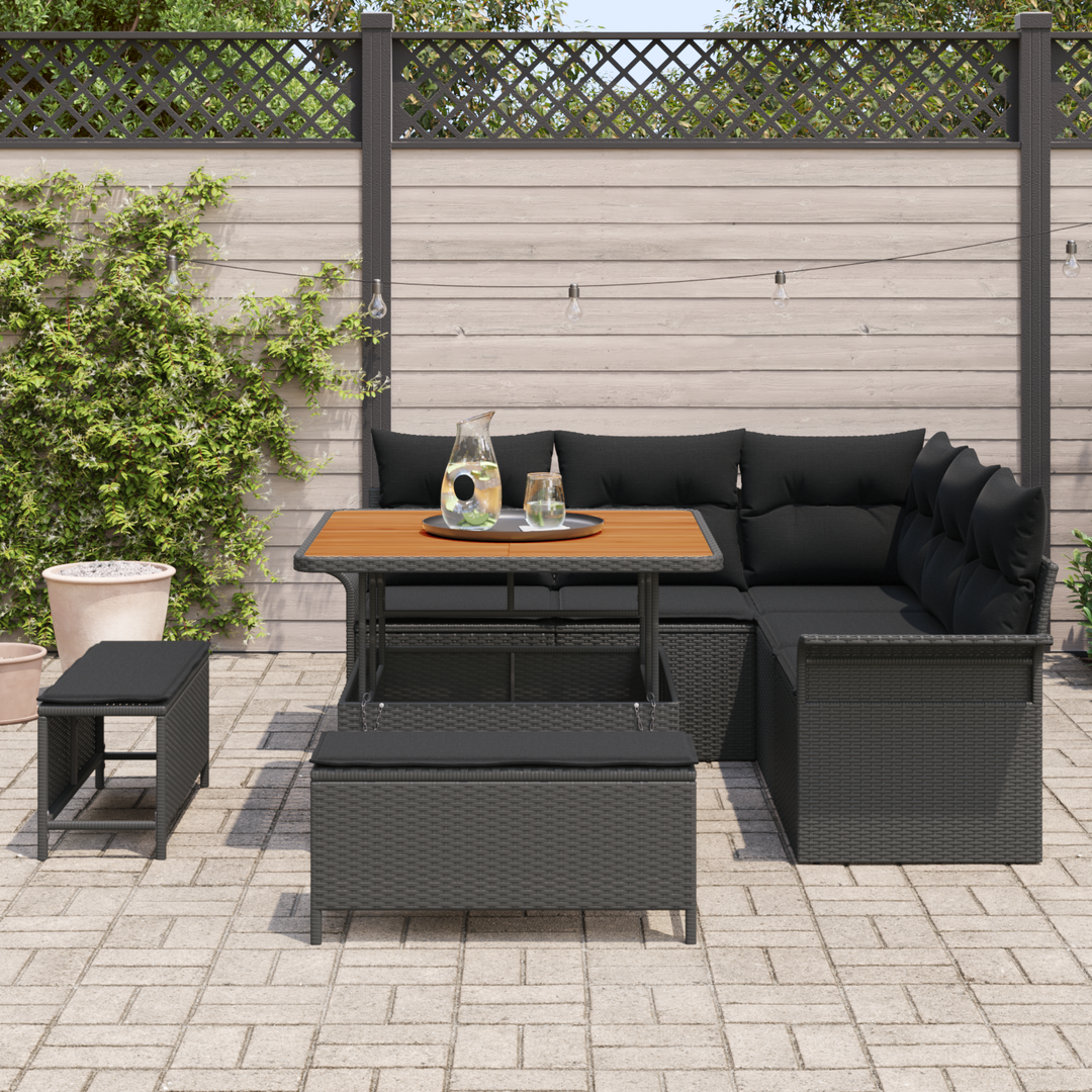 Havesofa Sæt 8 pcs Sort Polyrattan, stål og massivt akacietræ