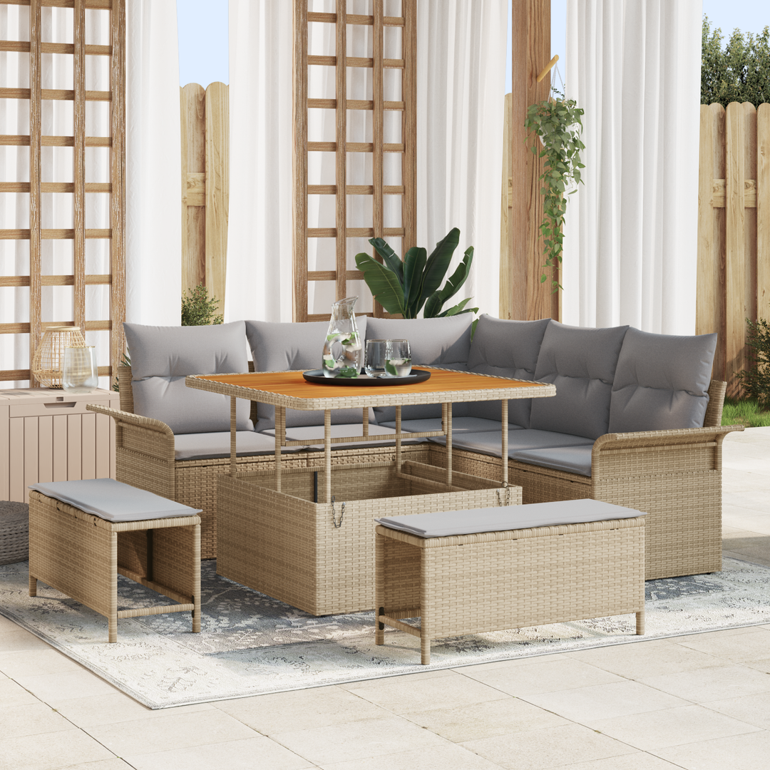 Havesofa Sæt med pude med opbevaring 8 pcs Beige og lys grå