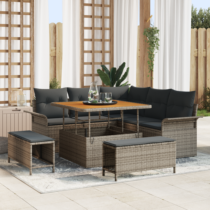 Havesofa Sæt 8 pcs Grå Polyrattan, stål og massivt akacietræ