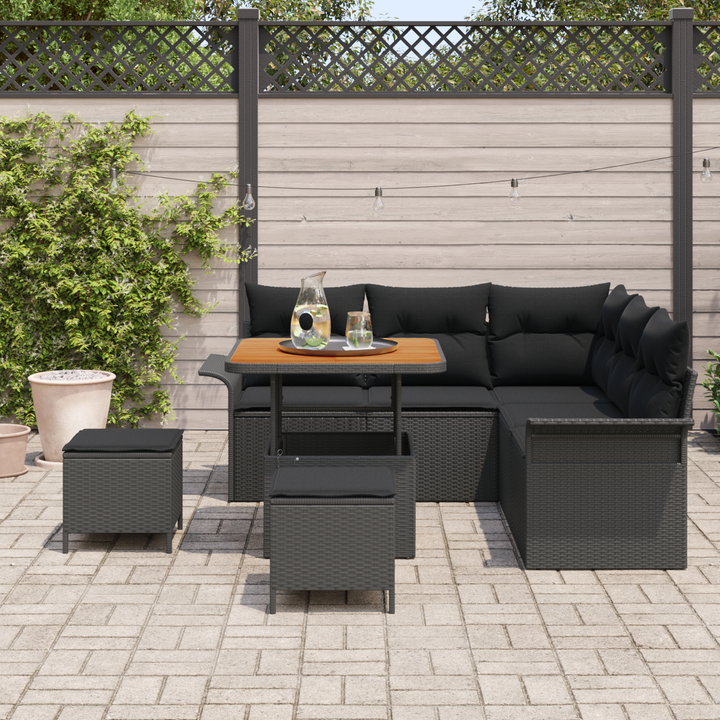 Havesofa Sæt 8 pcs Sort Polyrattan, stål og massivt akacietræ