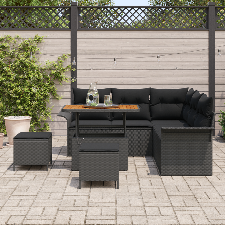 Havesofa Sæt 8 pcs Sort Polyrattan, stål og massivt akacietræ