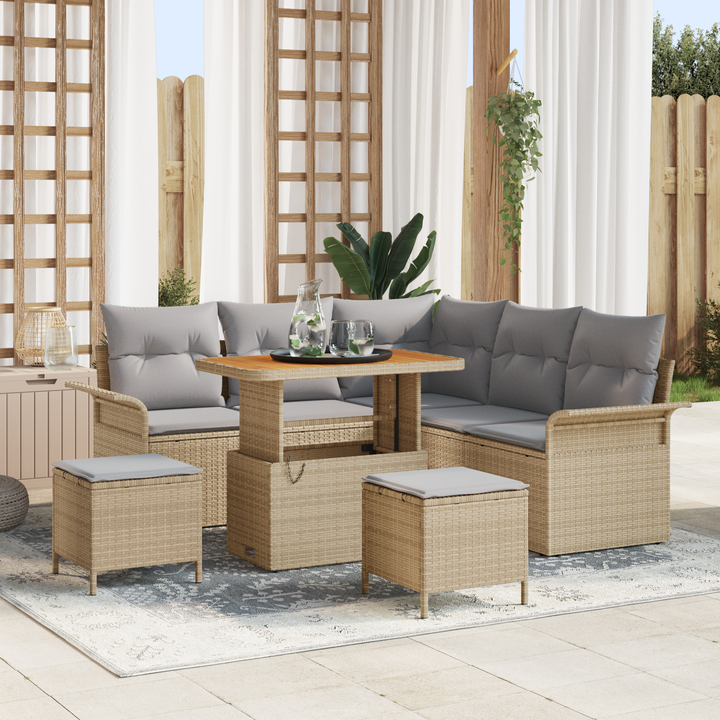 Havesofa Sæt med pude med opbevaring 8 pcs Beige og lys grå