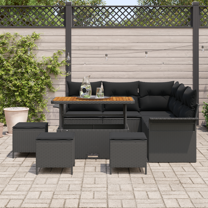 Havesofa Sæt 9 pcs Sort Polyrattan, stål og massivt akacietræ