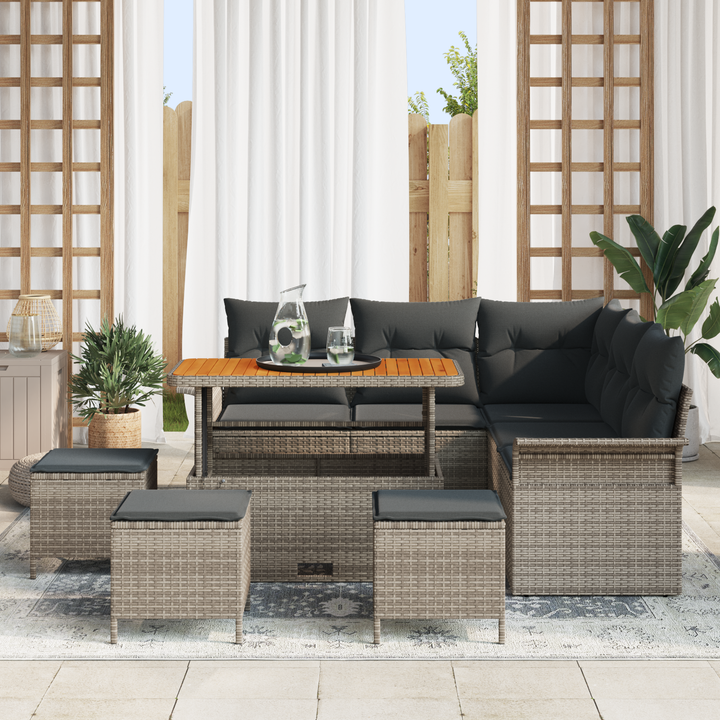 Havesofa Sæt 9 pcs Grå Polyrattan, stål og massivt akacietræ