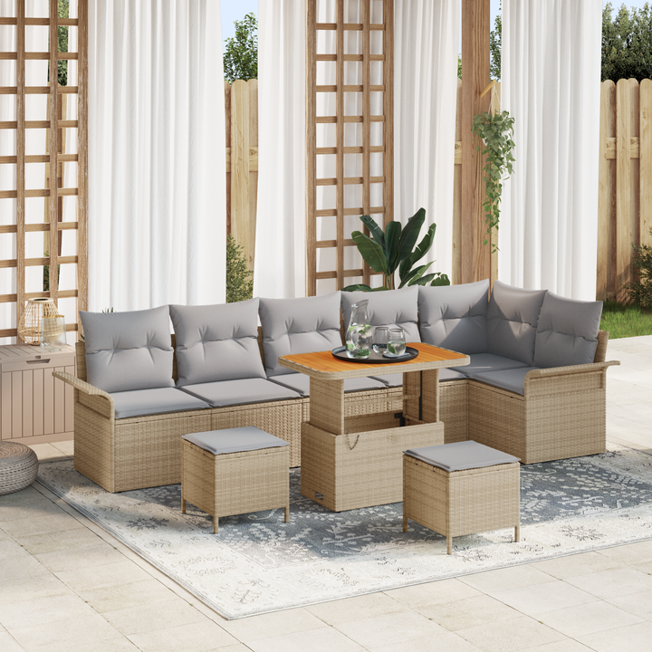 Havesofa Sæt med pude med opbevaring 9 pcs Beige og lys grå