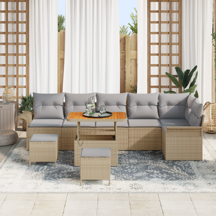 Havesofa Sæt med pude med opbevaring 9 pcs Beige og lys grå