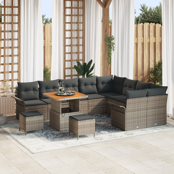 Havesofa Sæt 12 pcs Grå Polyrattan, stål og massivt akacietræ