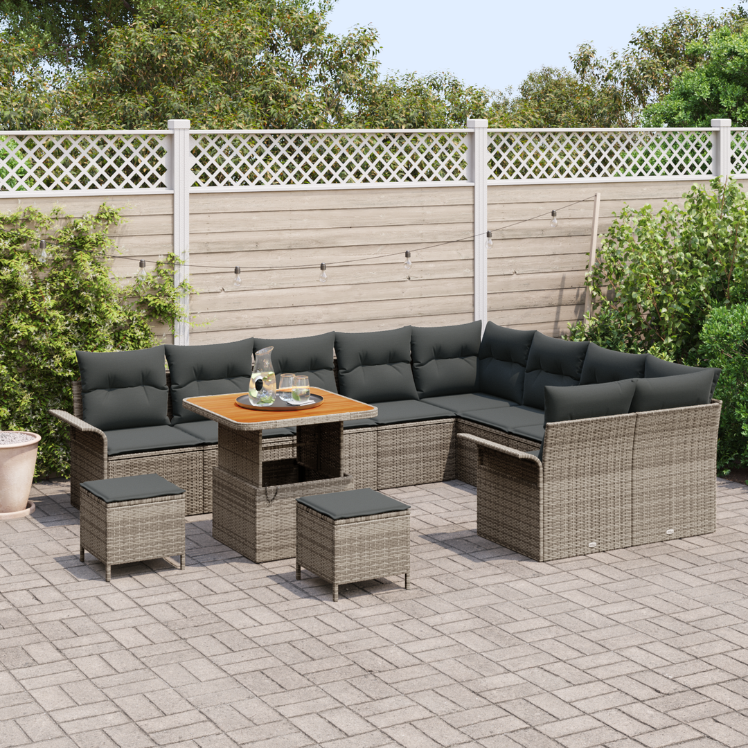 Havesofa Sæt 12 pcs Grå Polyrattan, stål og massivt akacietræ
