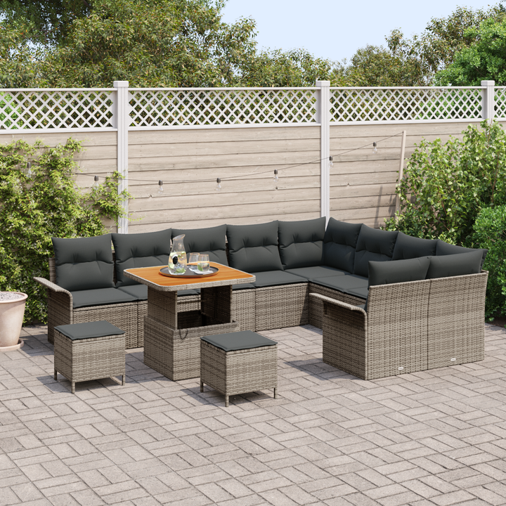 Havesofa Sæt 12 pcs Grå Polyrattan, stål og massivt akacietræ