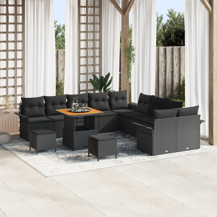 Havesofa Sæt 13 pcs Sort Polyrattan, stål og massivt akacietræ