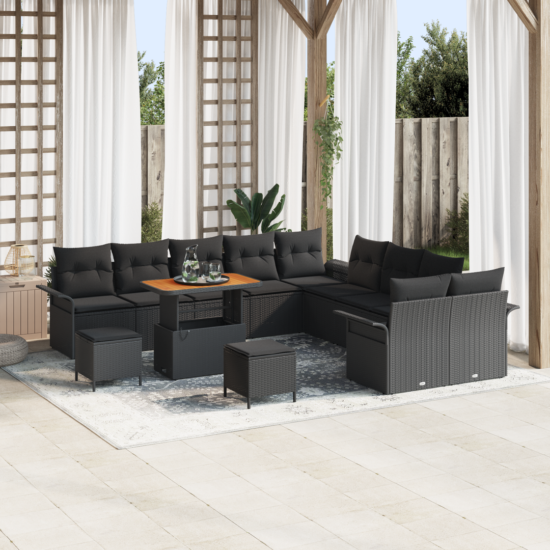 Havesofa Sæt 13 pcs Sort Polyrattan, stål og massivt akacietræ