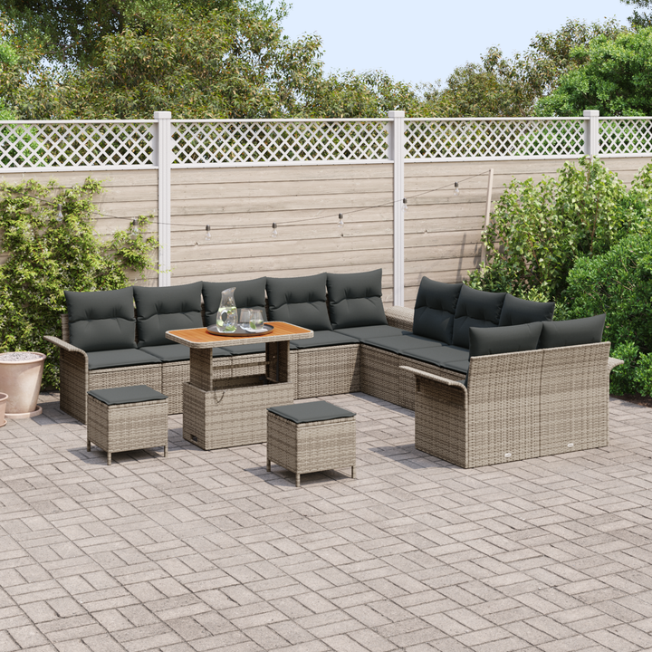 Havesofa Sæt 13 pcs Grå Polyrattan, stål og massivt akacietræ