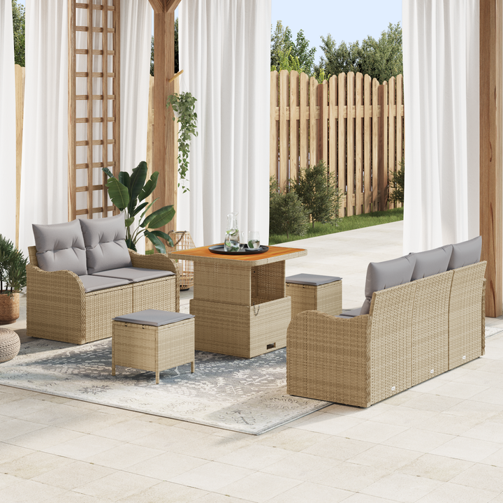 Havesofa Sæt med pude med opbevaring 8 pcs Beige og lys grå