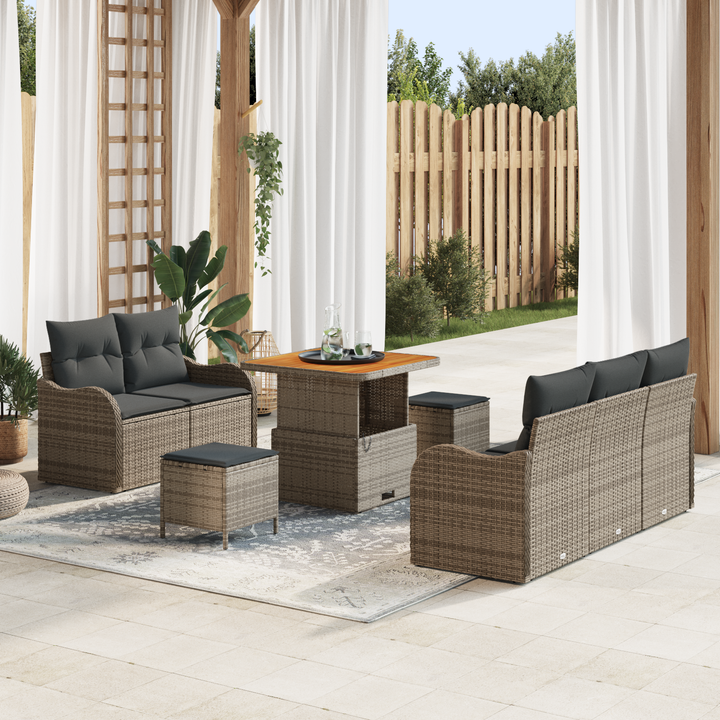 Havesofa Sæt 8 pcs Grå Polyrattan, stål og massivt akacietræ