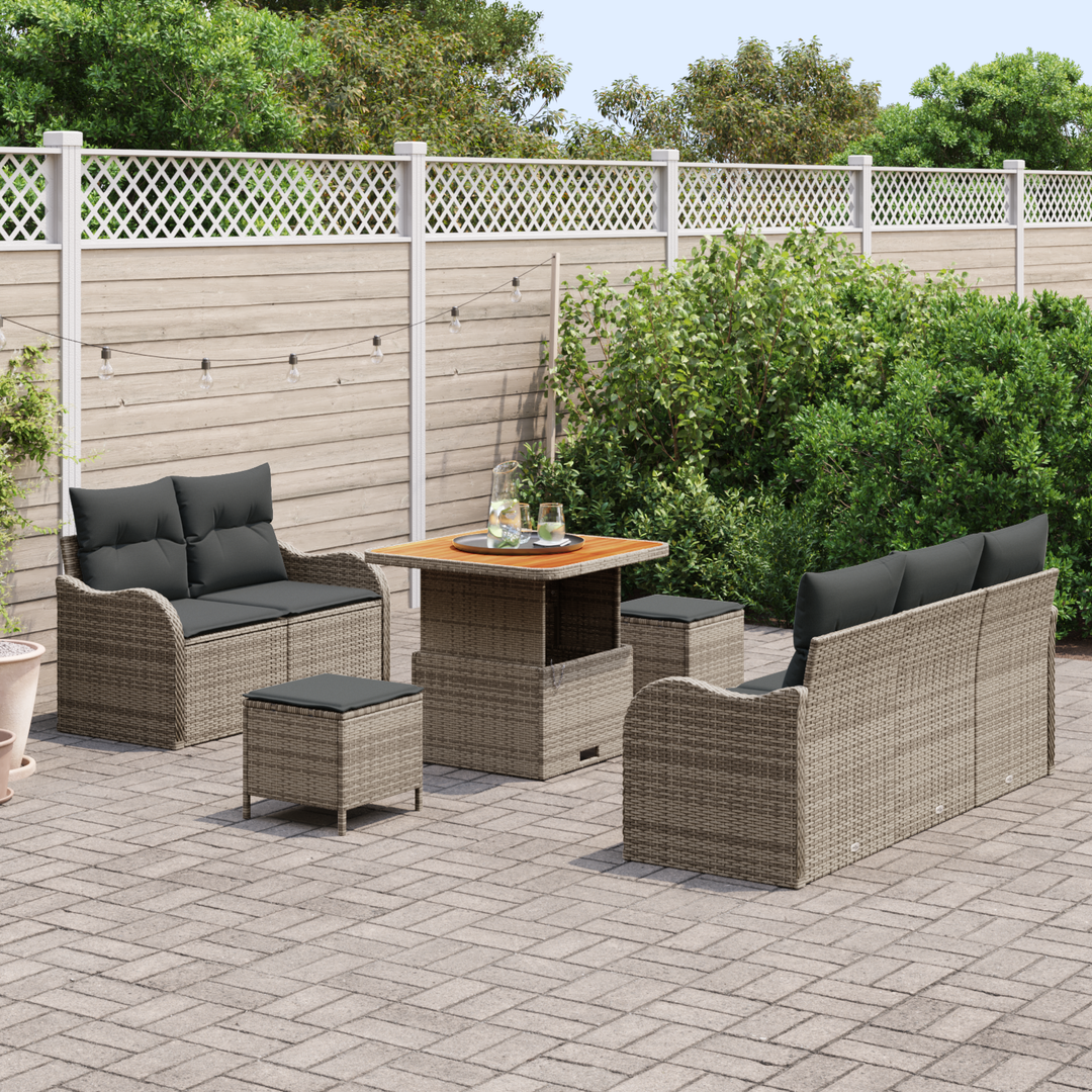 Havesofa Sæt 8 pcs Grå Polyrattan, stål og massivt akacietræ