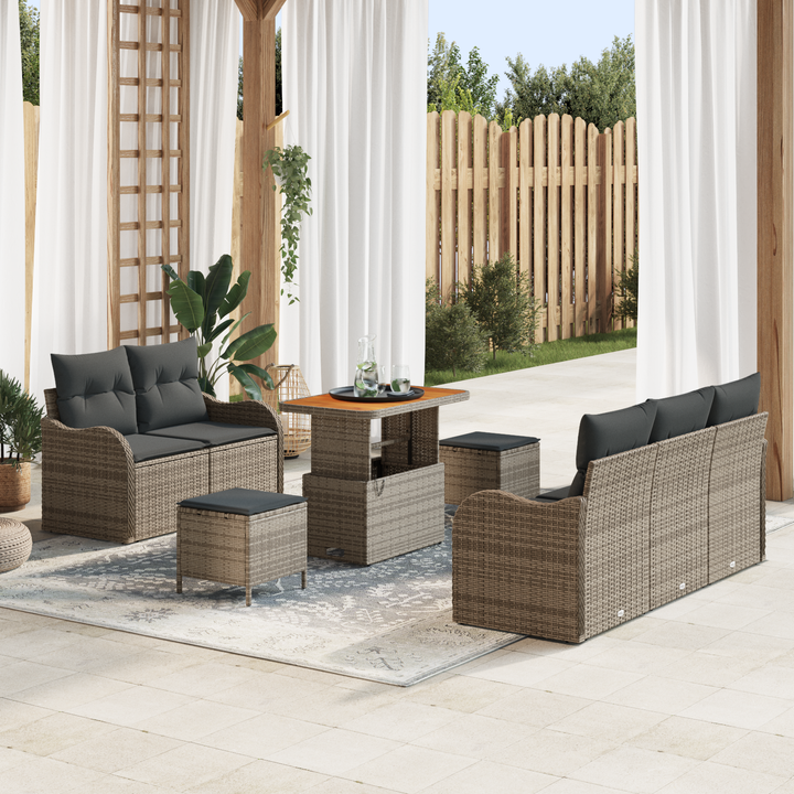 Havesofa Sæt 8 pcs Grå Polyrattan, stål og massivt akacietræ