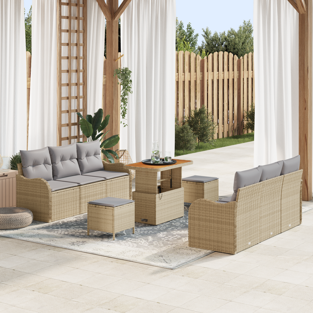 Havesofa Sæt med pude med opbevaring 9 pcs Beige og lys grå