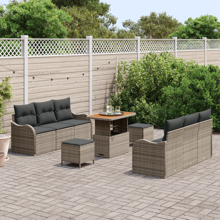 Havesofa Sæt 9 pcs Grå Polyrattan, stål og massivt akacietræ